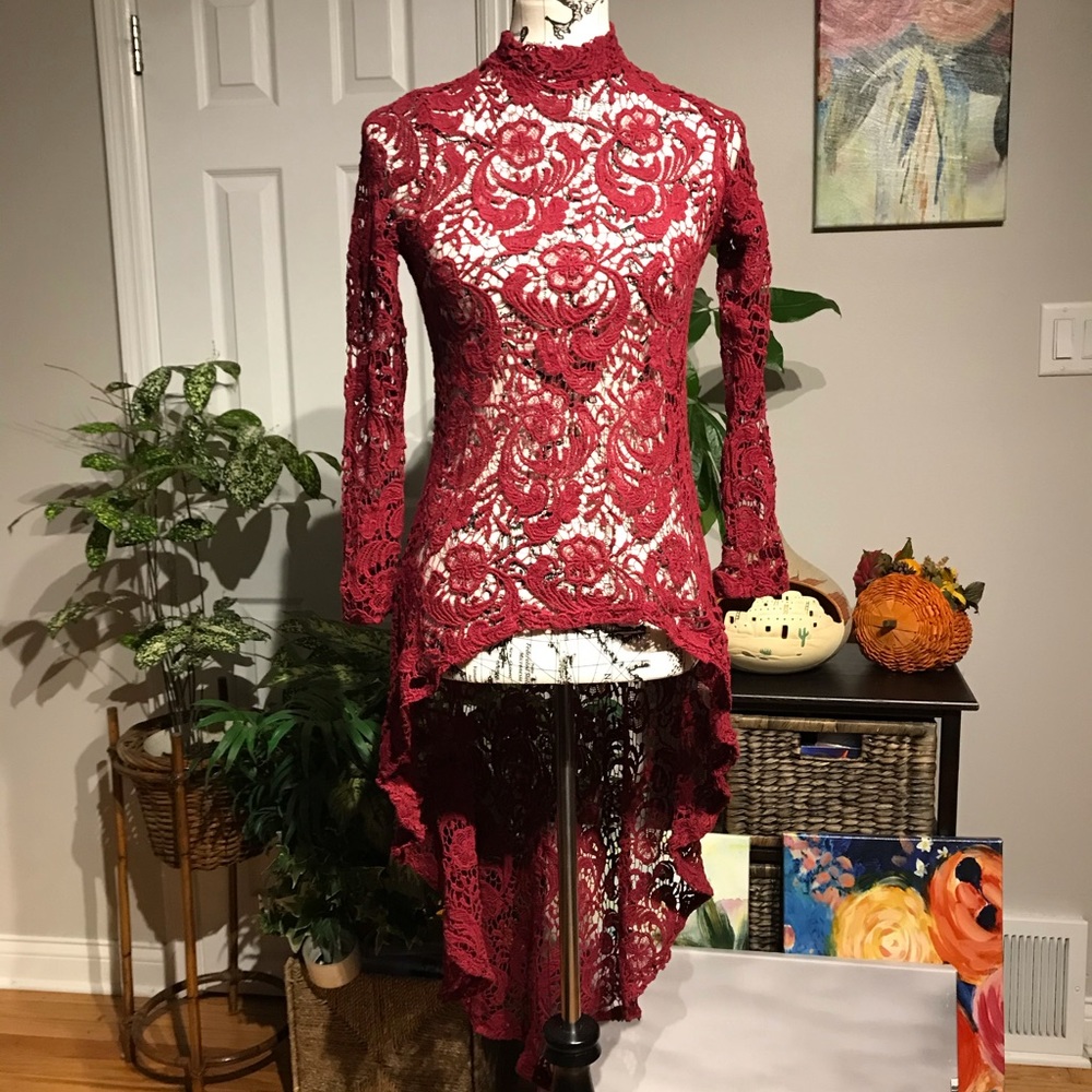 Lace High low floral long sleeve steampunk whimsgoth coastal cottage Victorian